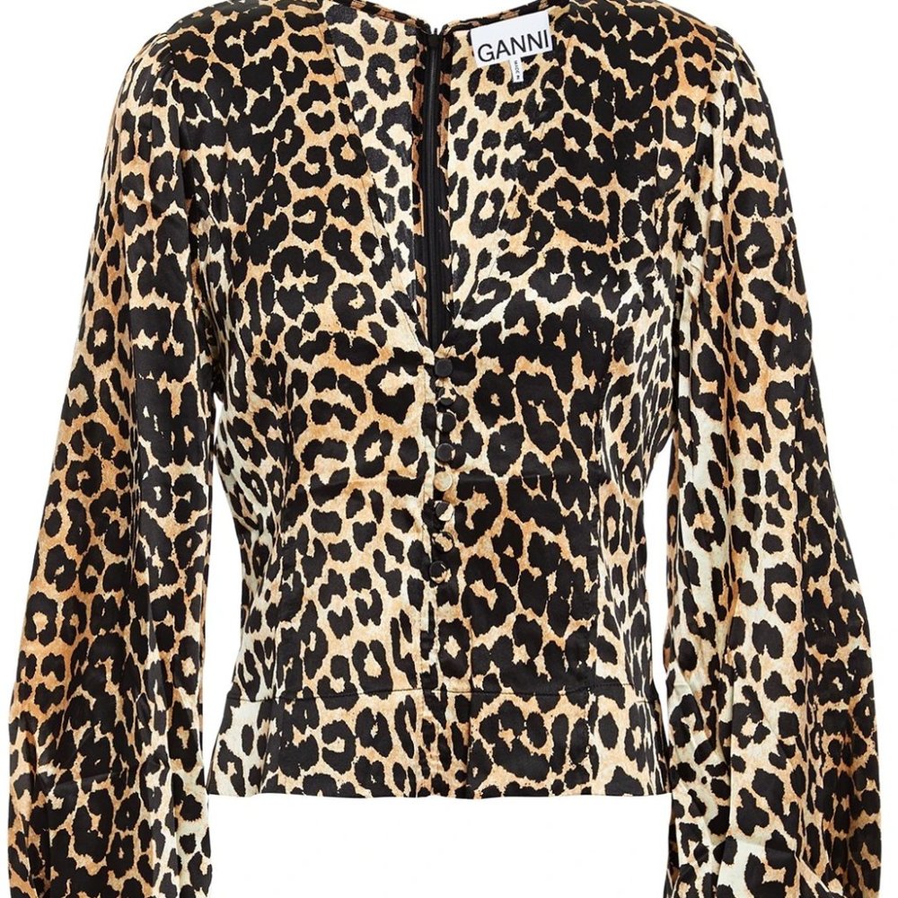 Leopard-Print Silk Satin Top from GANNI - Picture 4 of 10